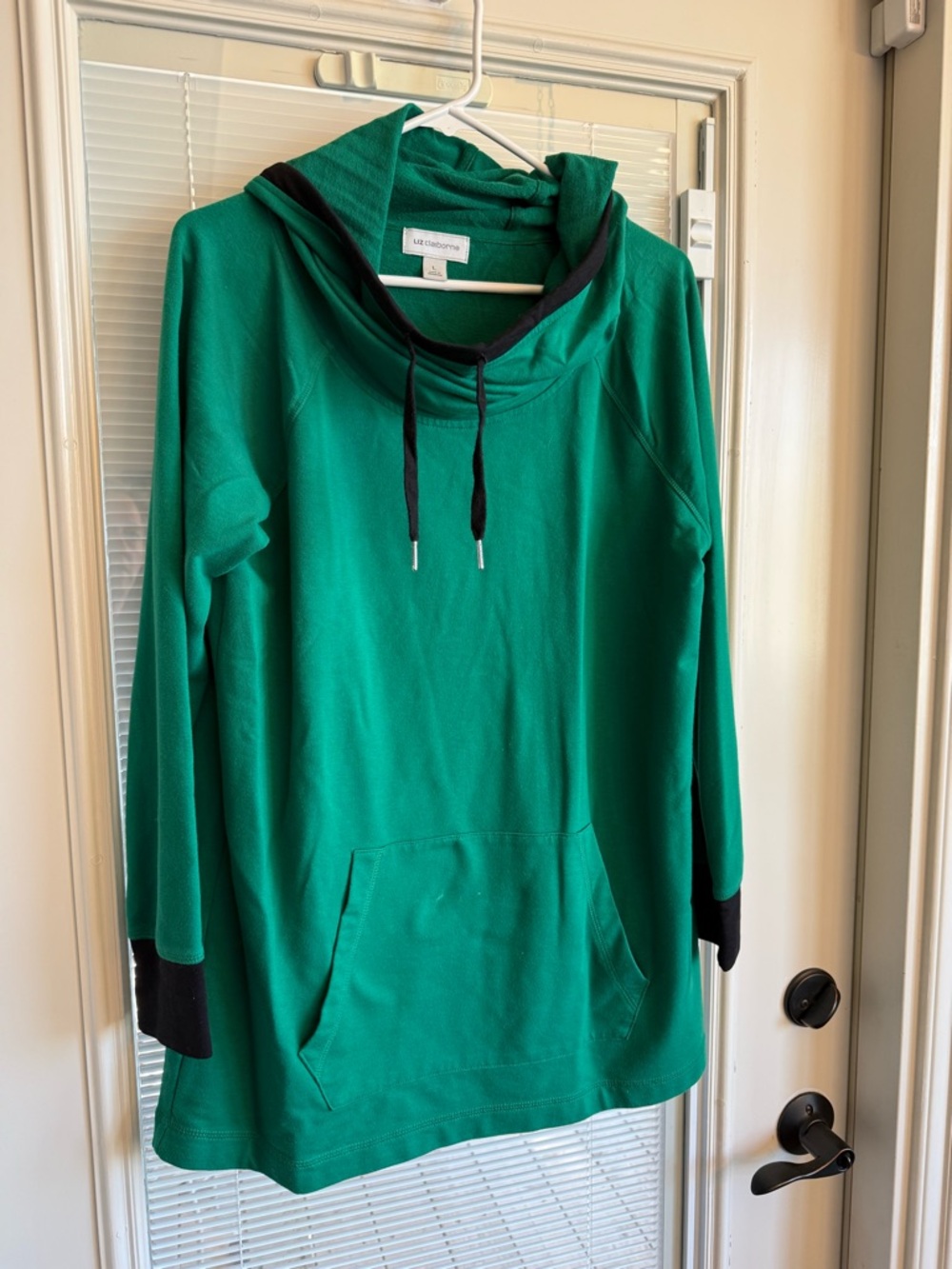 Liz Claiborne Emerald Green Hooded Pullover with Black Trim